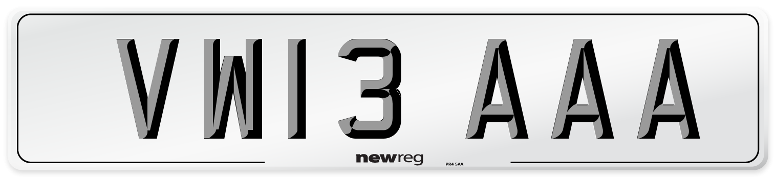 VW13 AAA Number Plate from New Reg